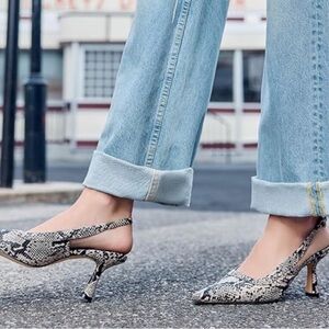 Coutgo Women's Snake Print Closed Toe Pointed Toe Kitten Heel Work Dress Shoes